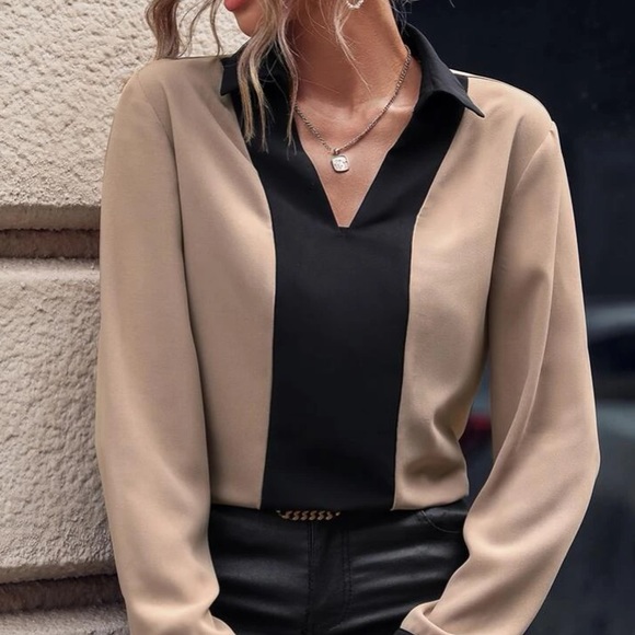 Two Tone Collared Blouse - Picture 3 of 15